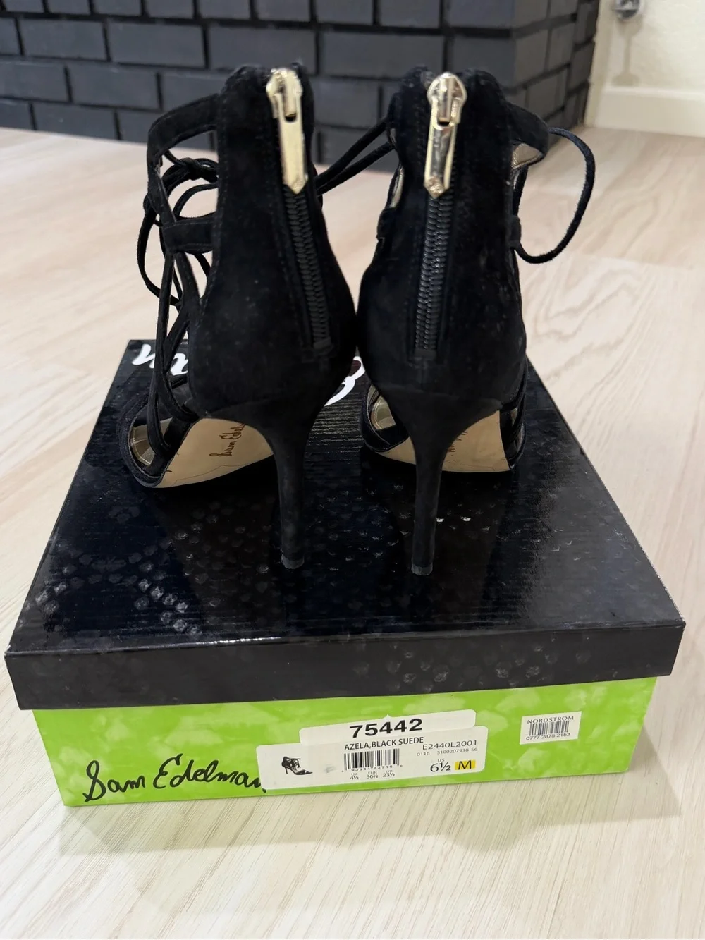 Sam Edelman Black Suede Lace-Up Heeled Sandals